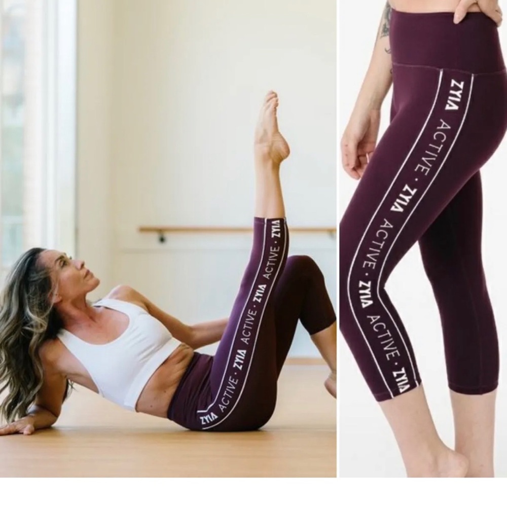 ZYIA Logo Plum Active Workout Cropped Leggings Size 12
